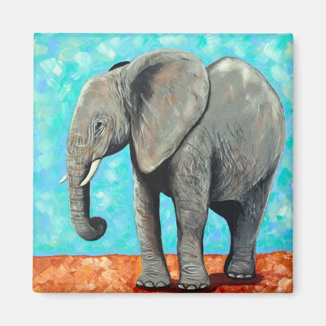 Aimant Grand Peinture d'Éléphant Bébé  (Devant)