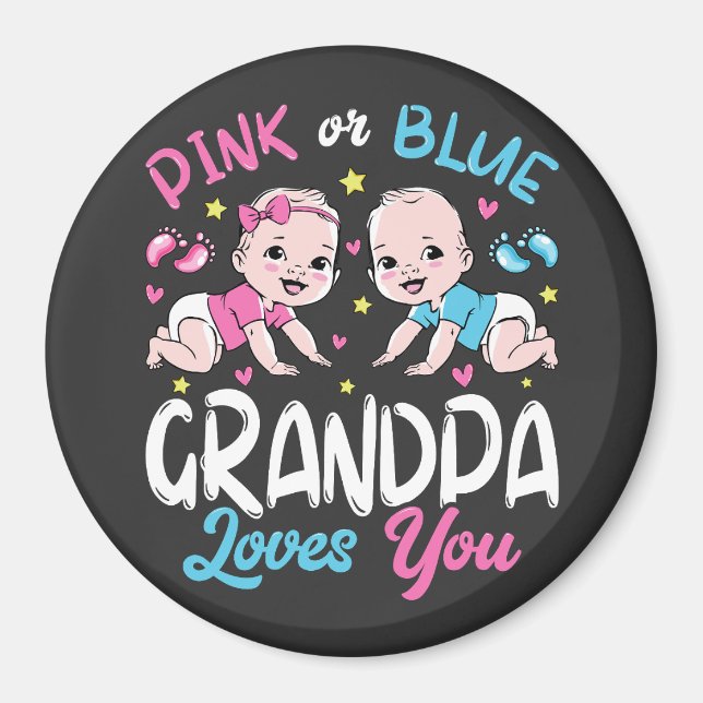 Aimant Grand-Père Rose Ou Bleu Vous Aime Cercle (Devant)