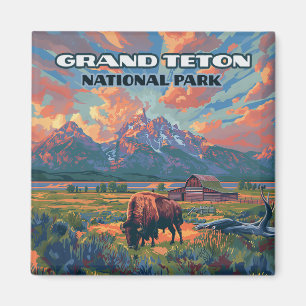 Aimant Grand Teton National Park Mountains Bison Wyoming