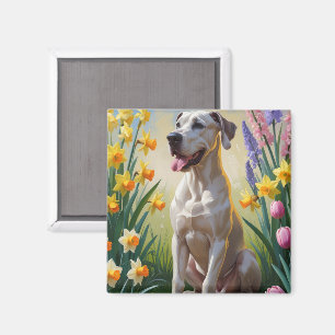 Aimant Grande Dane Fleurs de printemps de chien Peinture