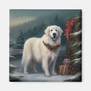 Aimant Grande Pyrénées Chien dans la neige de Noël