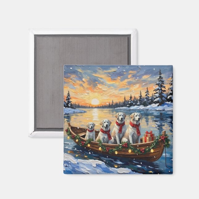 Aimant Grandes Pyrénées Bateau de Noël pour les Fêtes (Recto/Verso)