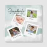 Aimant Grandkids Make Life Grand Grandchildren Photo<br><div class="desc">Your parents will absolutely love this watercolor photo collage of their grandchildren.This green and gray watercolor design reads: Grandkids make life grand,  and can be personalized with four family photos and names.</div>