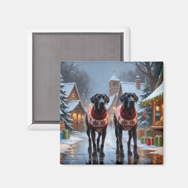 Aimant Grands Danois Noël Neige Fêtes (Recto/Verso)