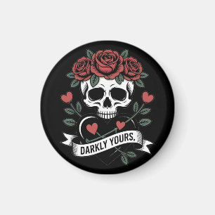 Aimant Graphique Darkly Yours : Crâne gothique avec roses