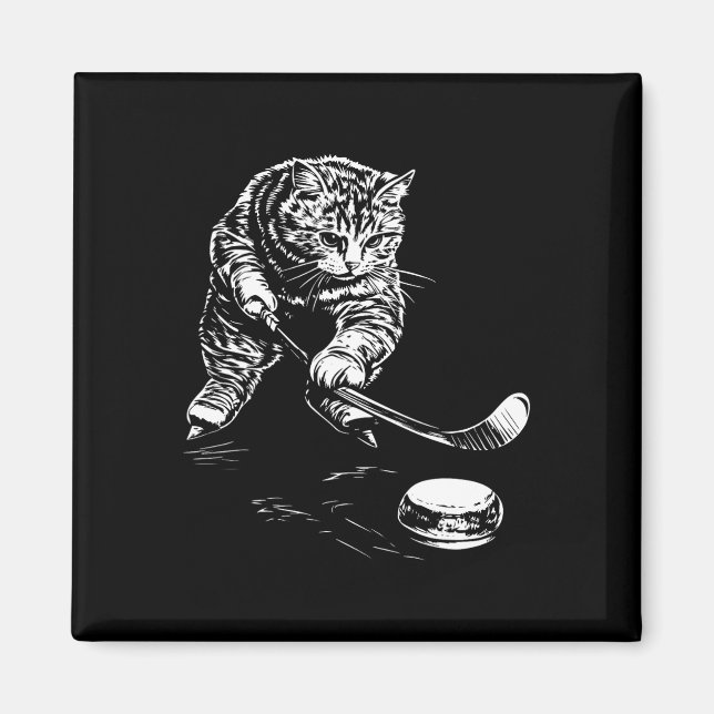 Aimant Graphique de hockey sur glace de chat drôle  (Devant)