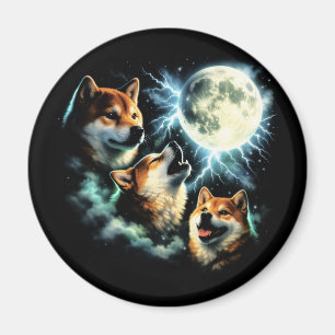 Aimant Graphique de Shiba Inu hurlant à la Lune Céleste  