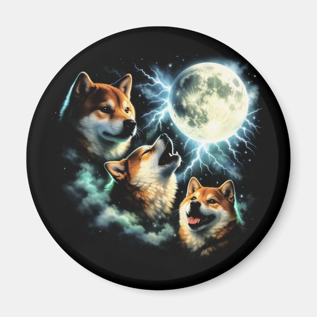 Aimant Graphique de Shiba Inu hurlant à la Lune Céleste   (Devant)