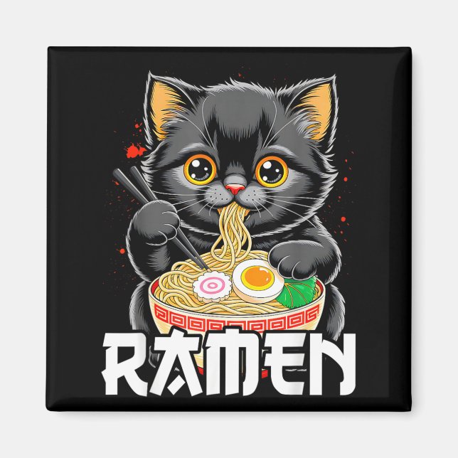 Aimant Graphique drôle japonais de ramen de chat d'anime  (Devant)
