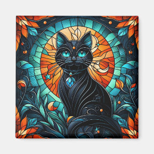 Aimant Graphique en verre de chat noir