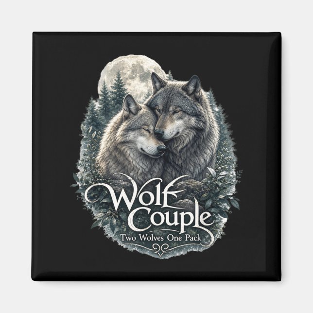 Aimant Graphisme de couple de loups drôle amateurs de lou (Devant)
