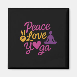 Aimant Graphisme de script Yoga Amour Paix Magenta Or