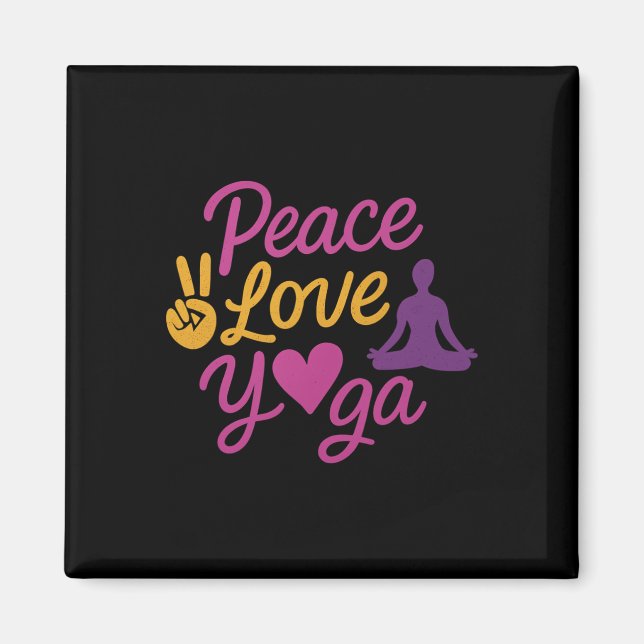 Aimant Graphisme de script Yoga Amour Paix Magenta Or (Devant)
