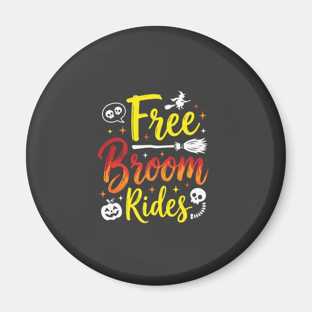 Aimant Graphisme de sorcière de Halloween à balai gratuit (Devant)