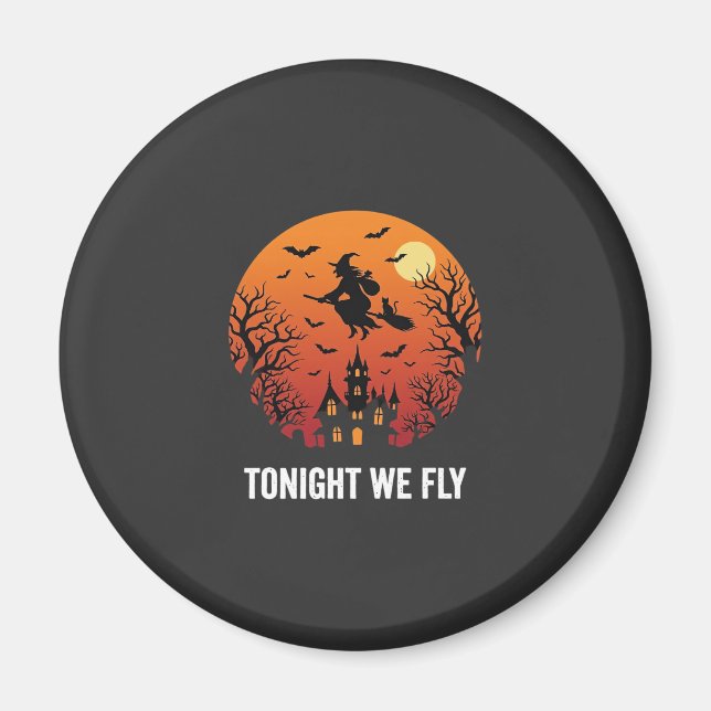 Aimant Graphisme de sorcière d'Halloween volant la nuit_1 (Devant)