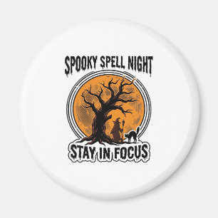 Aimant Graphisme sorcière d'Halloween vintage et chat noi