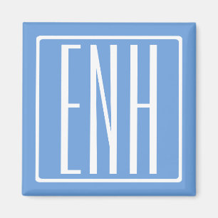 Aimant Gras moderne 3 initiales Monogramme Bleu doux