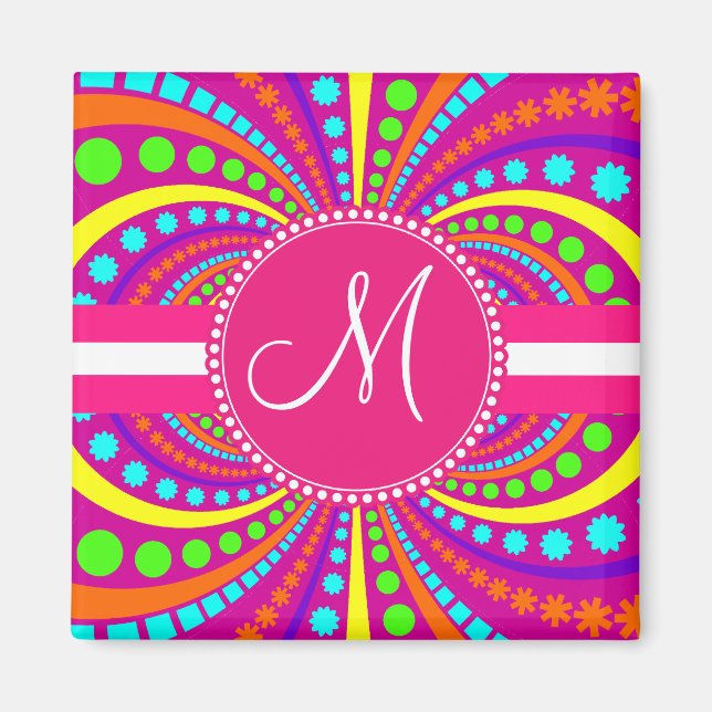 Aimant Gras Monogram Funky Motif Hot Rose Design (Devant)