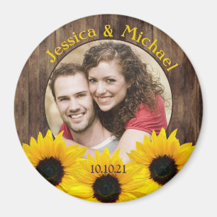 Aimant Gras Sunflower Wood Photo Wedding Enregistrer la d