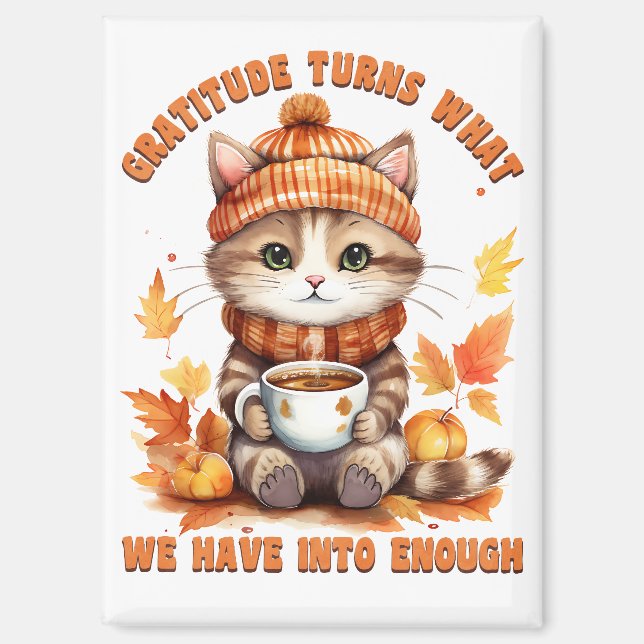 Aimant Gratitude & Ambiance Cosy – Chat d'Automne avec Bo (Recto)