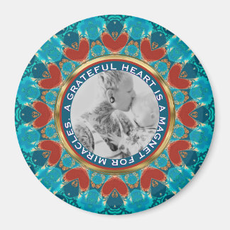 Aimant Gratitude Aqua Teal Mandala Custom Words & Photo