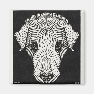 Aimant Gravure de portrait de chien vintage Art nouveau