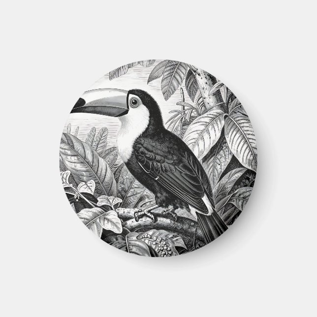 Aimant Gravure de Toucan dans le Feuillage de la Jungle (Devant)