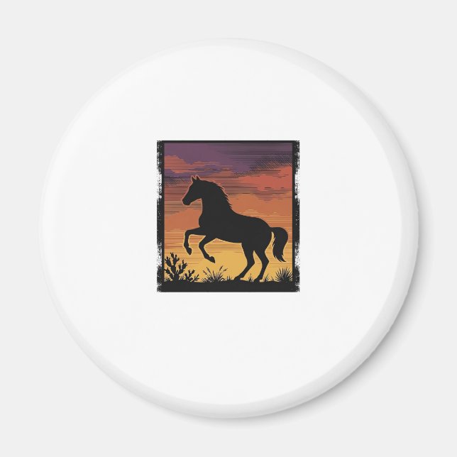 Aimant Gravure occidentale silhouette de cheval au couche (Devant)