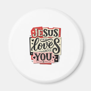 Aimant Gravure Vintage Jésus Vous Aime Typographie Chréti