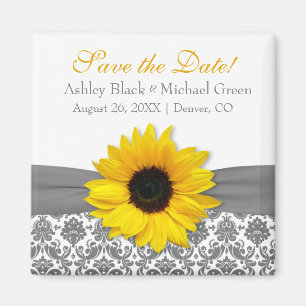 Aimant Gray Damask Mariage de tournesol jaune Sauvez la d
