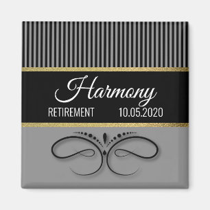 Aimant Gray Stripes and Butterfly Scroll - Gold Foil