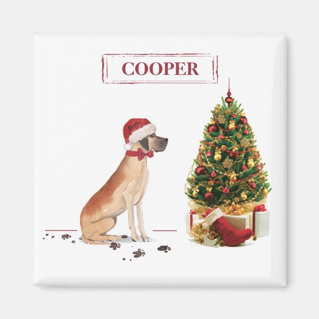 Aimant Great Dane Funny Chien de Noël avec arbre (Devant)