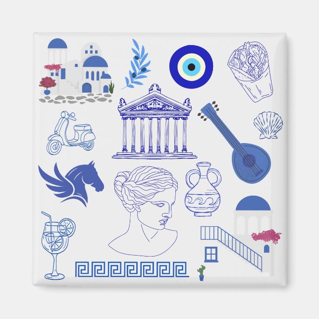 Aimant Grèce Bleu et Blanc (Devant)