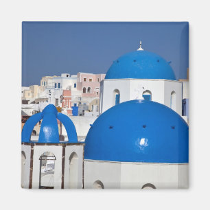 Aimant Grèce, Santorin. Clocher et dômes bleus de