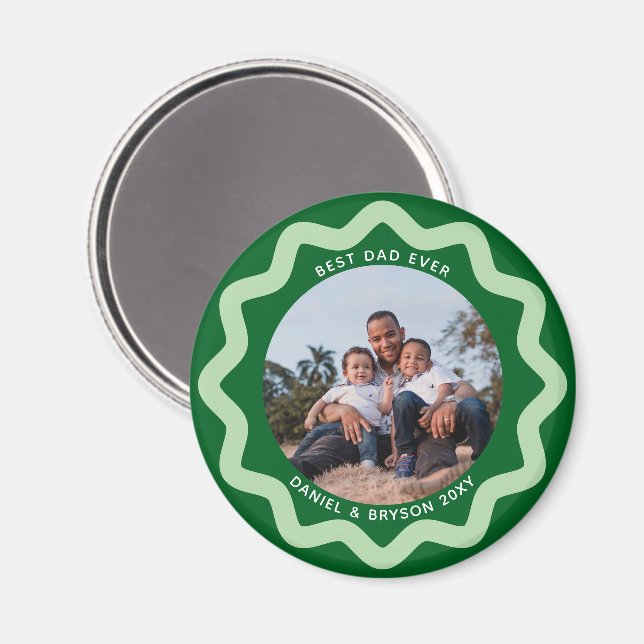Aimant Green and Mint Wavy Circle Photo Frame with Text (Recto/Verso)