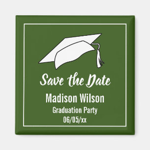 Aimant Green and White Save the Date Graduation Party