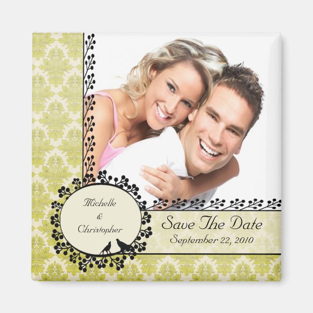 Aimant Green Damask Inséparables Photo Save The Date Magn (Devant)