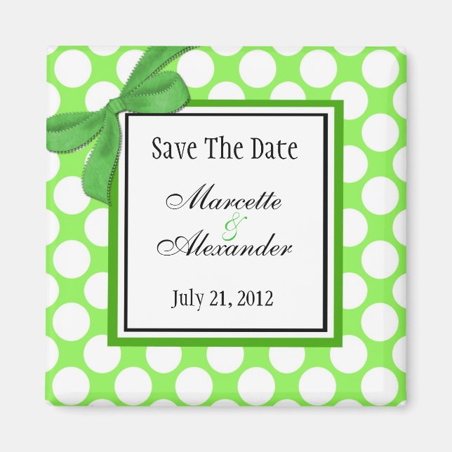 Aimant Green Polka Dot Wedding Enregistrer La Date (Devant)