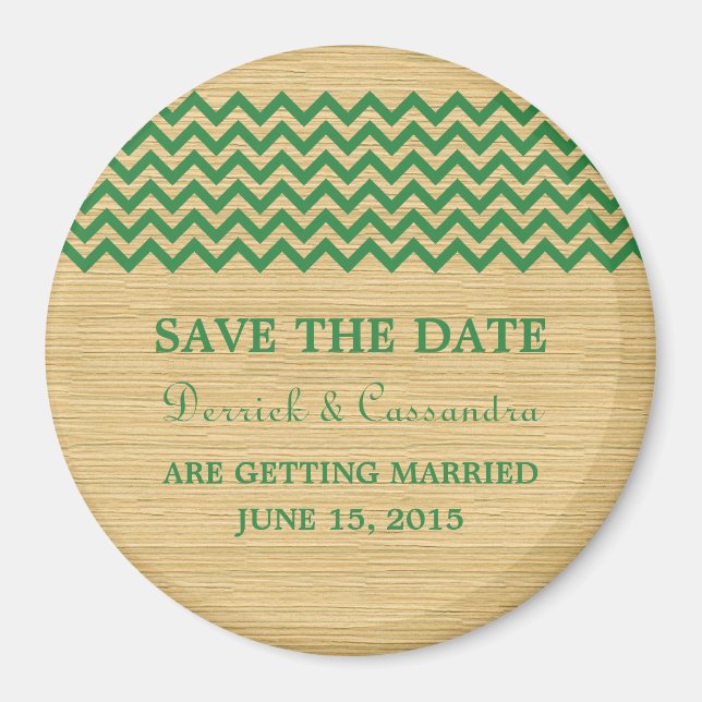 Aimant Green Rustic Chevron Enregistrer l'aimant de date (Devant)