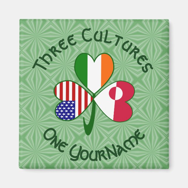 Aimant Greenlander Irish American Flags Shamrock Name (Devant)