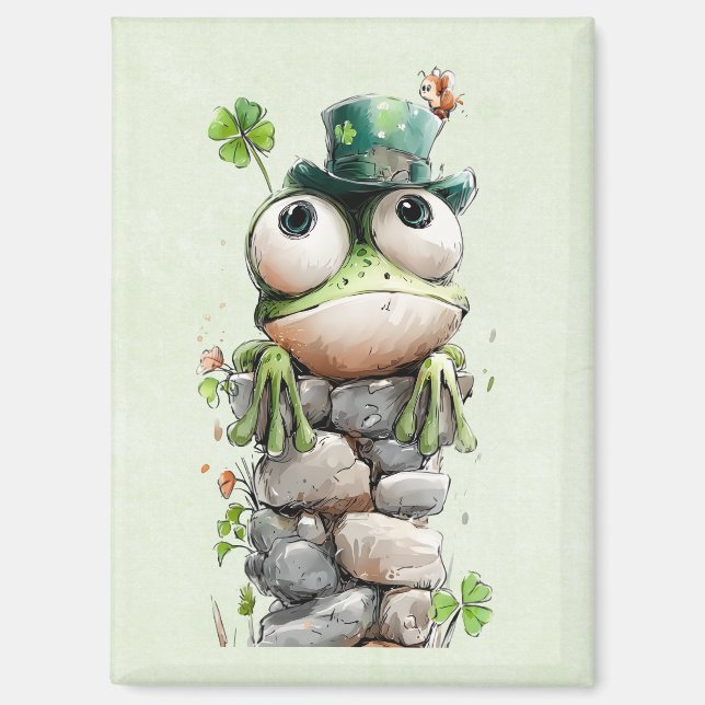 Aimant Grenouille avec chapeau vert et trèfle mignonne (Recto)