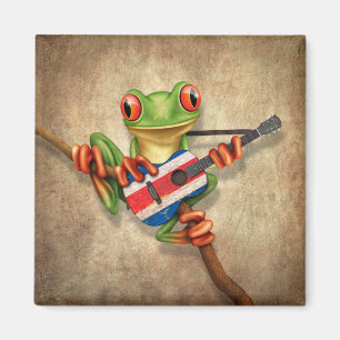 Aimant Grenouille d'arbre jouant la guitare de drapeau du