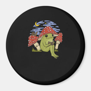 Aimant Grenouille fan de livre avec chapeau de champignon