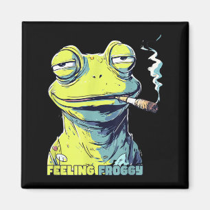 Aimant Grenouille fumant une cigarette, drôle de grenouil