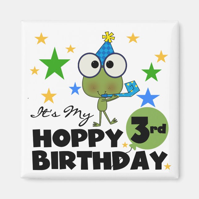 Aimant Grenouille-Hoppy 3e Anniversaire Tshirts et cadeau (Devant)