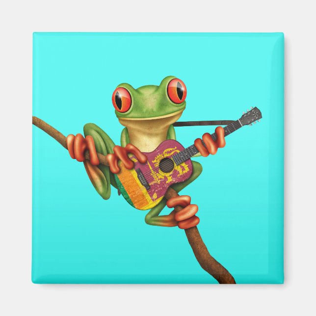 Aimant Grenouille Jouer Drapeau Sri Lanka Guitare Bleu (Devant)