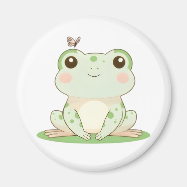 Aimant Grenouille Kawaii avec Papillon Design de Nature M (Devant)