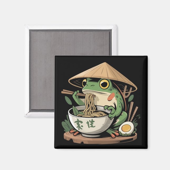 Aimant Grenouille mangeant des ramen kawaii neko nouilles (Recto/Verso)