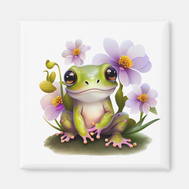 Aimant Grenouille mignonne en fleurs (Devant)