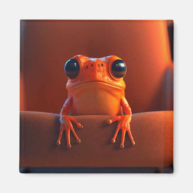 Aimant Grenouille orange frappante portrait macro mignon (Devant)